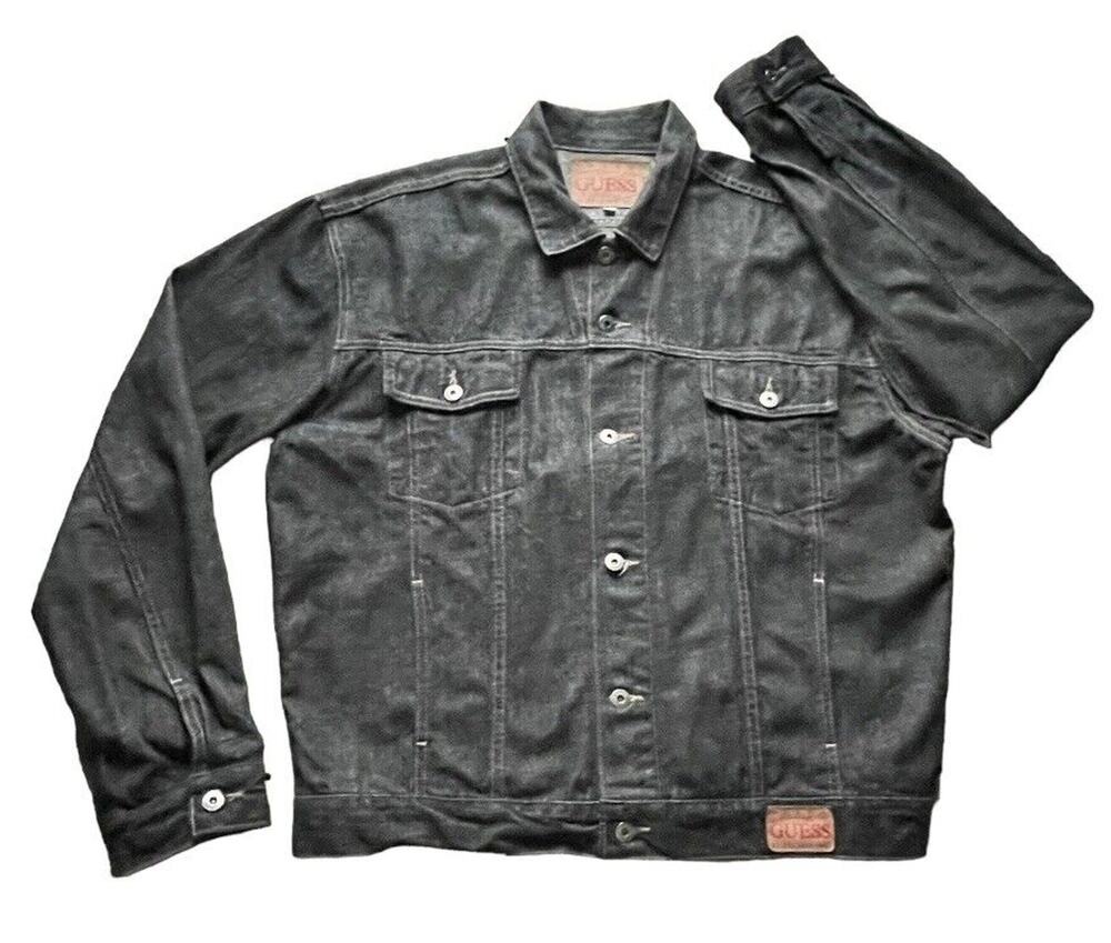 Guess Jacket Mens XXL Raw Denim Trucker Jean Jacket Vintage 90s USA Made